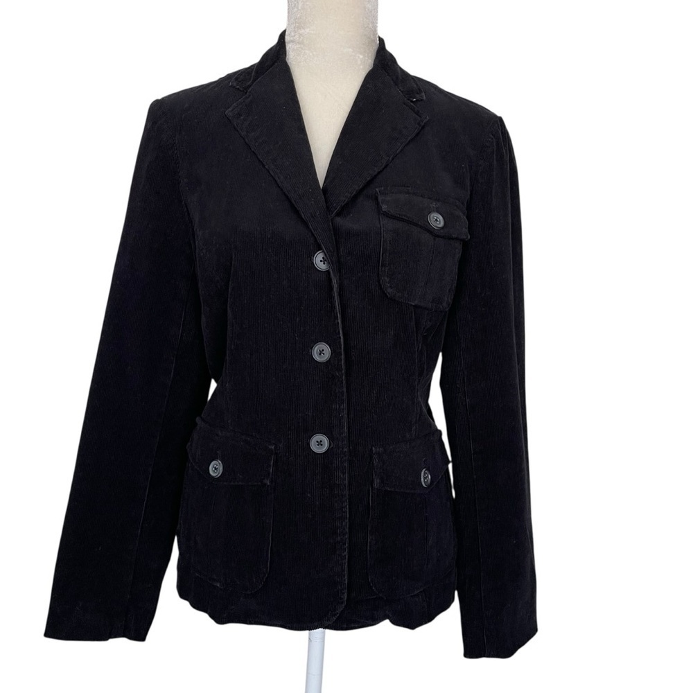 Lands’ End Black Corduroy Cargo Pockets Blazer Jacket Coat Women’s Size 8